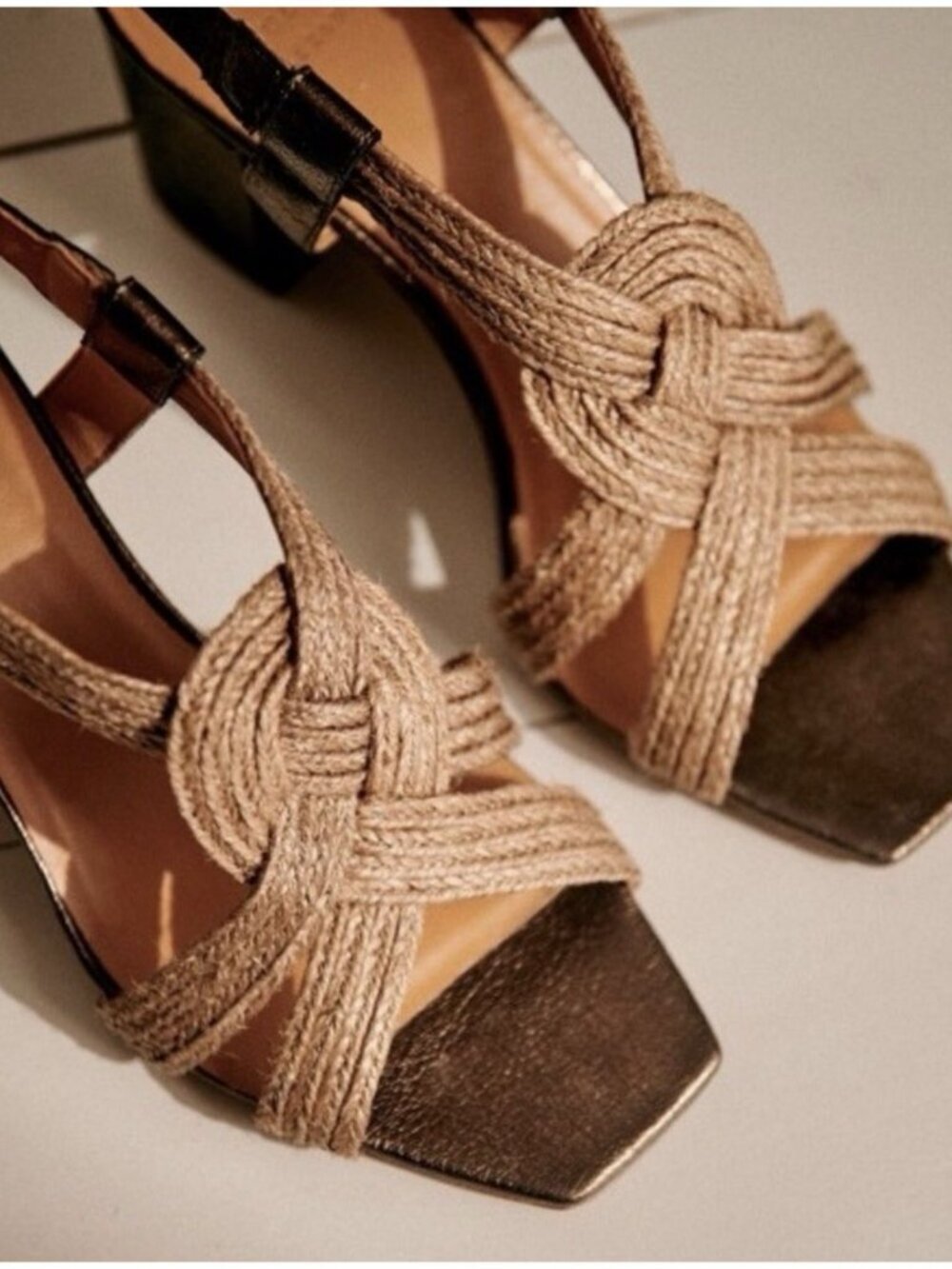 NEW Sezane Zoe Sandals Bronze Women 8 Metallic Leather Rope Knot Box & Dust Bag - Picture 2 of 14